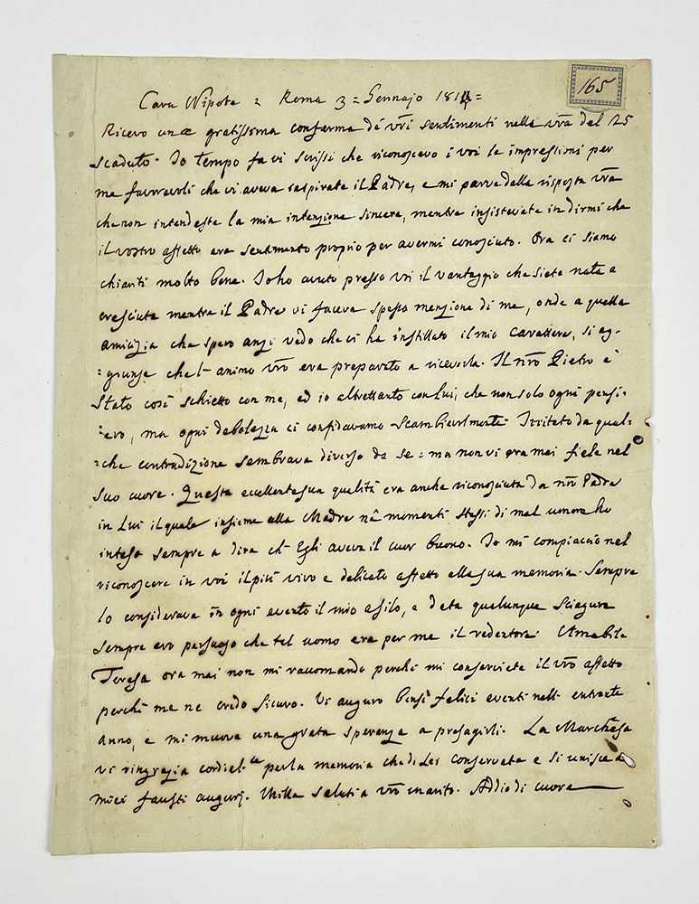 Lettera autografa non firmata, datata 3 gennaio 1814 - Roma, …