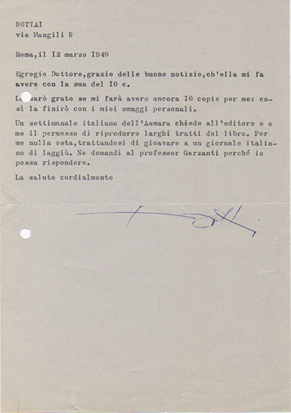 Lettera dattiloscritta con firma autografa, datata 12 marzo 1949 - …