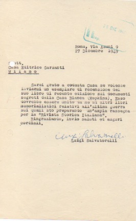 Lettera dattiloscritta con firma autografa, datata 27 dicembre 1949 - …