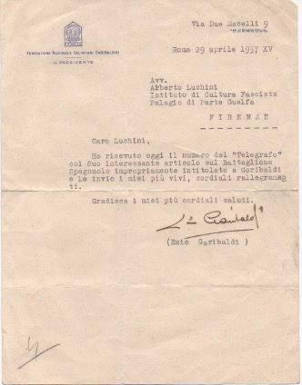 Lettera dattiloscritta con firma autografa, datata 29 aprile 1937 - …