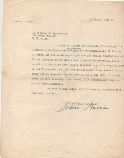 Lettera dattiloscritta con firma autografa, datata 4 giugno 1942 - …