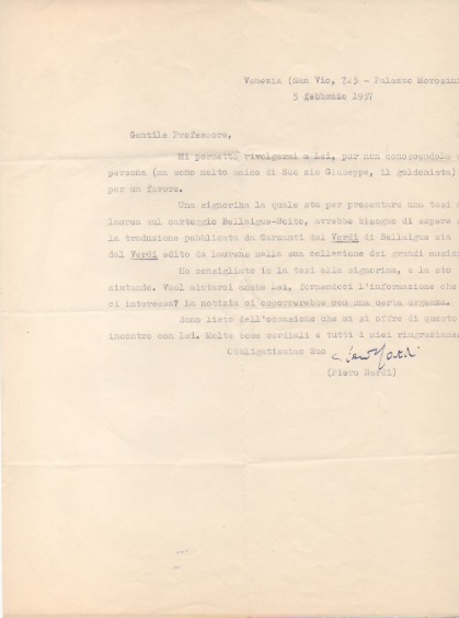 Lettera dattiloscritta con firma autografa, datata 5 febbraio 1957 - …