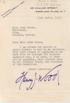 Lettera dattiloscritta con firma autografa inviata a Miss Joan Coxon, …