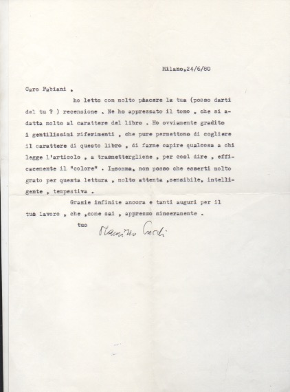 Lettera dattiloscritta con firma autografa inviata al poeta e giornalista …