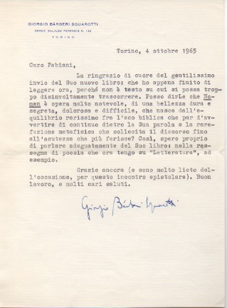 Lettera dattiloscritta con firma autografa inviata al poeta e giornalista …