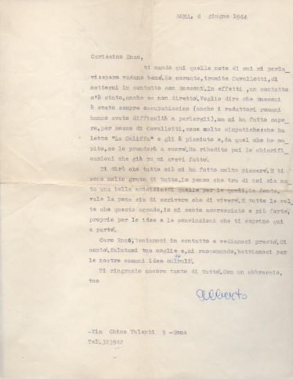 Lettera dattiloscritta con firma autografa inviata al poeta e giornalista …