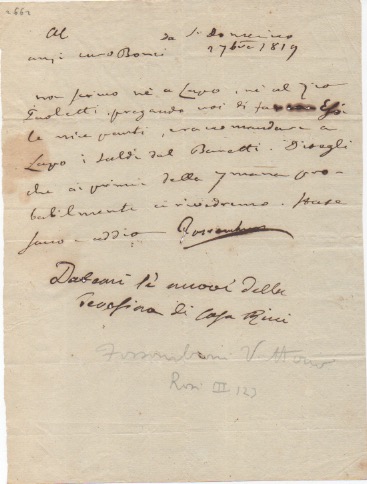 Lettera firmata “Fossombroni” (presumibilmente autografa), datata 2 settembre 1819 - …