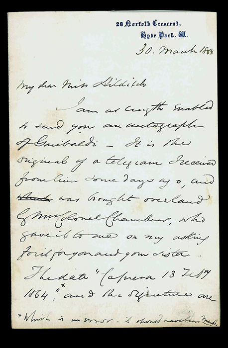 Lettera in lingua inglese, su carta intestata «8 Norfolk Crescent …