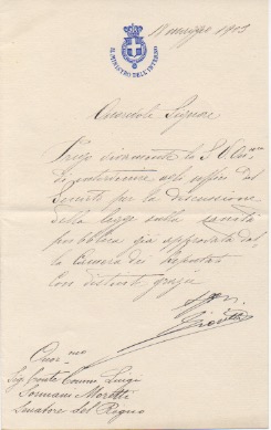 Lettera manoscritta con firma autografa inviata al conte Luigi Sormani …