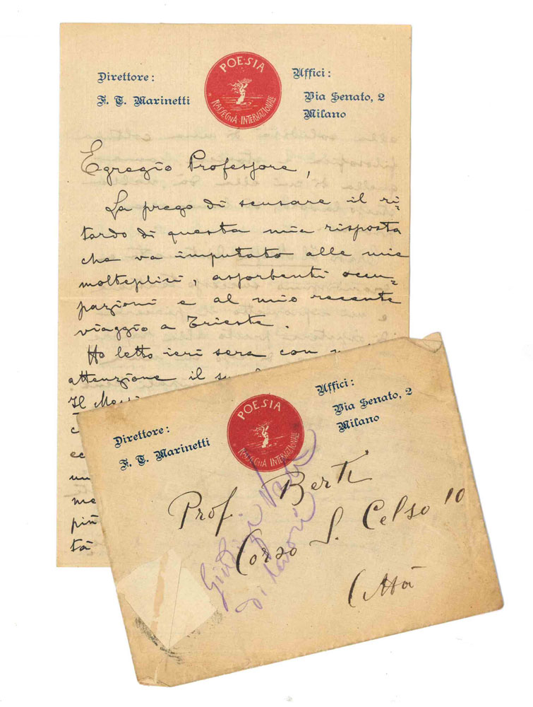 Lettera manoscritta con firma autografa su carta intestata «Poesia. Rassegna …