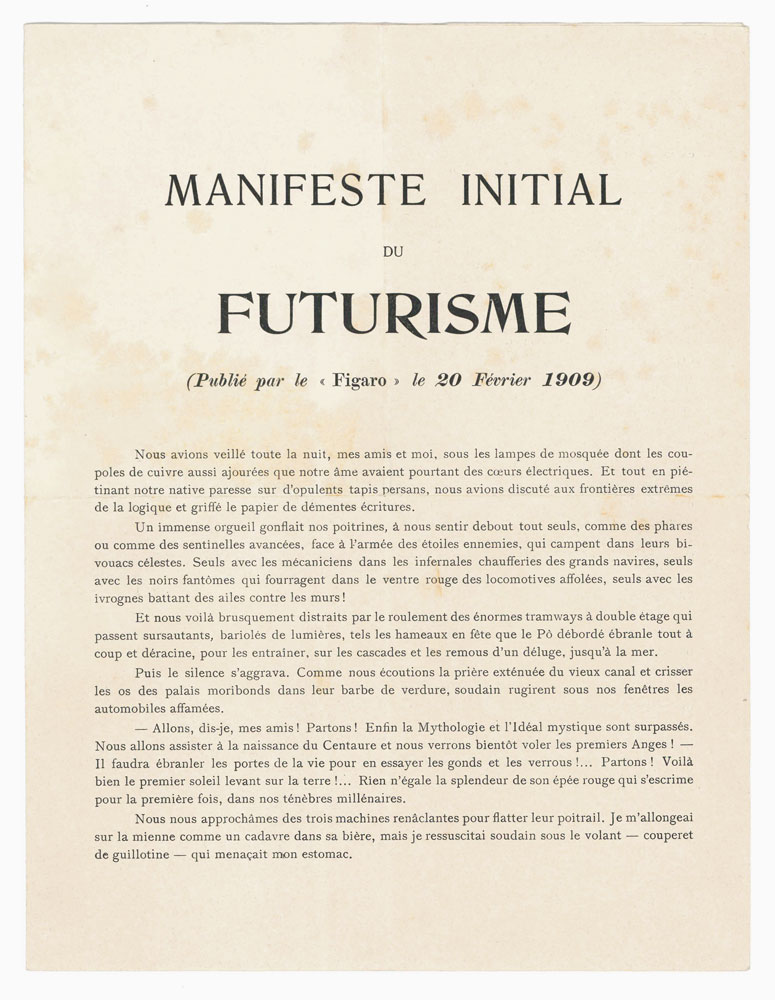 Manifeste initial du futurisme (Publié par «Le Figaro» le 20 …