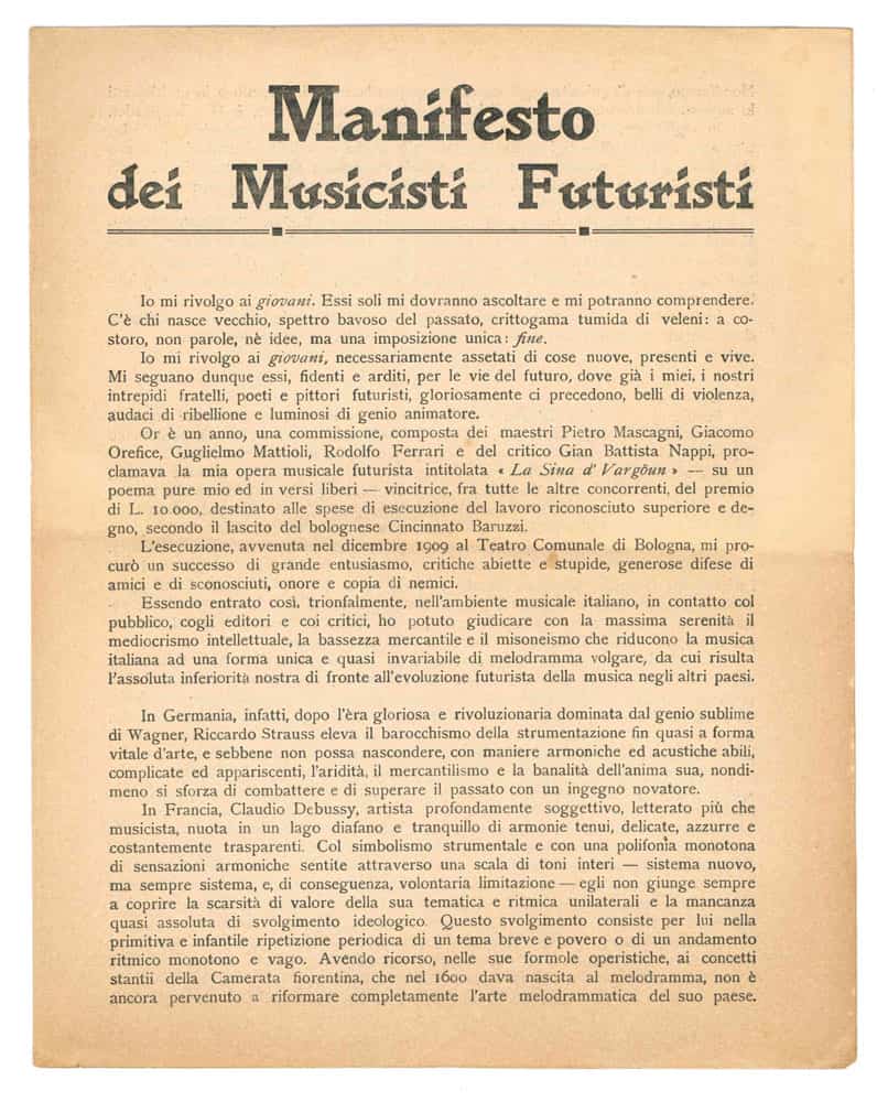 Manifesto dei Musicisti futuristi [PRIMA EDIZIONE, PRIMA TIRATURA]