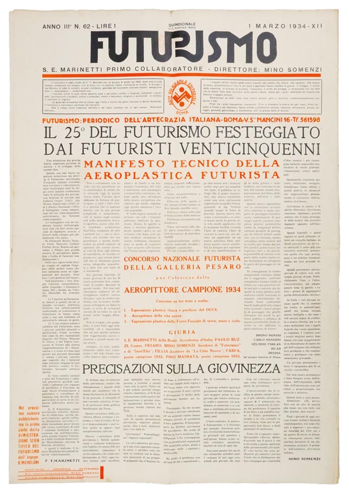Manifesto tecnico della aeroplastica futurista [in: «Futurismo: Periodico dell’artecrazia italiana» …