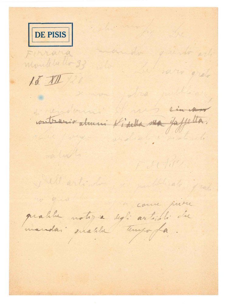 Minuta di lettera autografa firmata, da inviarsi al direttore della …