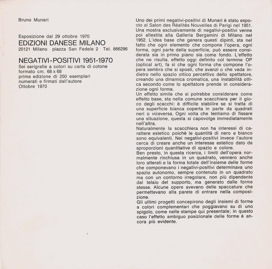NEGATIVI–POSITIVI 1951–1970 | Sei serigrafie a colori su carta di …