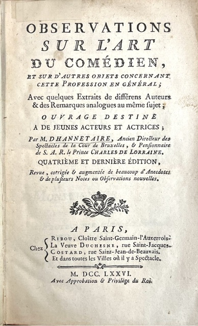 Observations sur l'art du comédien, et sur d'autres objets concernant …