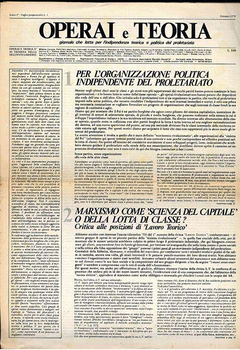 Operai e teoria. Giornale che lotta per l’indipendenza politica e …