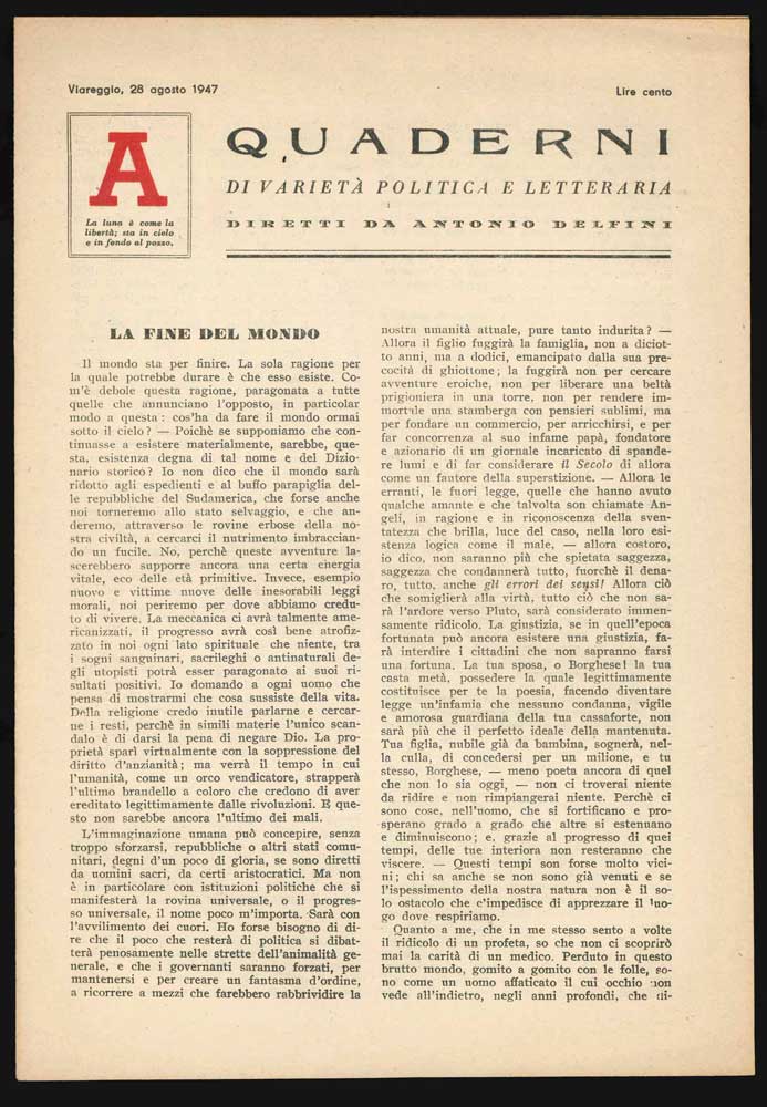 Quaderni di varietà politica e letteraria diretti da Antonio Delfini. …