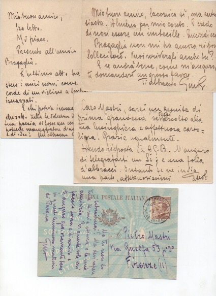 Quattro cartoline viaggiate autografe firmate, datate aprile-maggio 1927, inviate al …