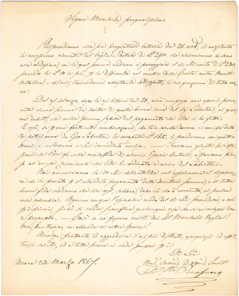 Raccolta di 9 lettere inviate al marchese Rodolfo Voglia dai …
