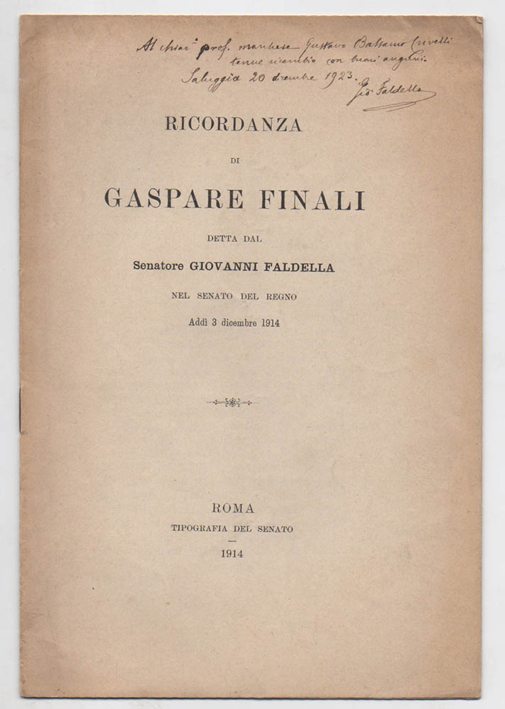 Ricordanza di Gaspare Finali detta dal Senatore Giovanni Faldella nel …