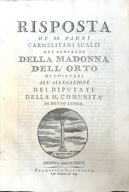Risposta de' rr. padri Carmelitani Scalzi del convento della Madonna …