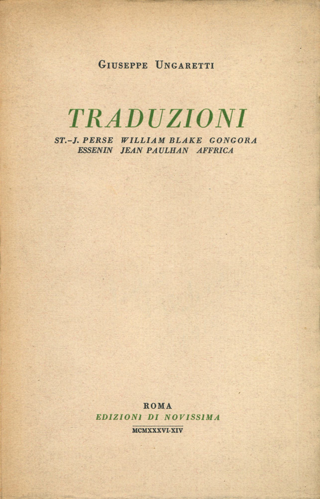 Traduzioni. St-J Perse William Blake Gongora Essenin Jean Paulhan Affrica