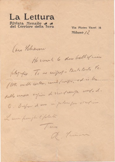 Tre lettere autografe firmate (precedenti al 1910) inviate allo scrittore …