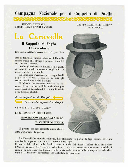 Volantino originale: “Campagna Nazionale per il Cappello di Paglia …