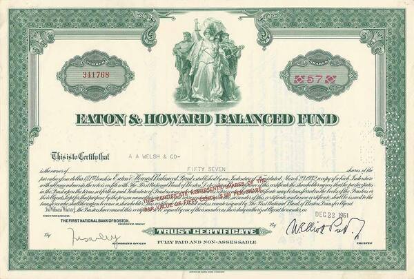 Certificato Azionario - Eaton & Howard Balanced Fund 1961