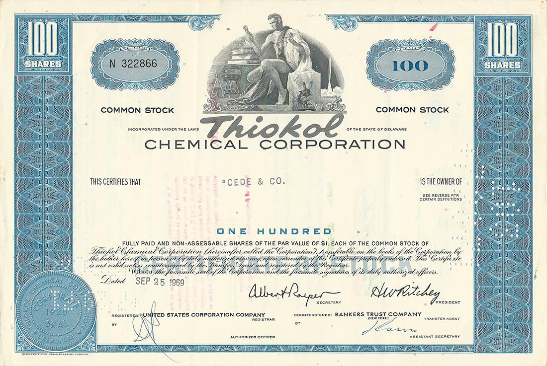 Certificato Azionario - Thiokol Chemical Corporation 1969