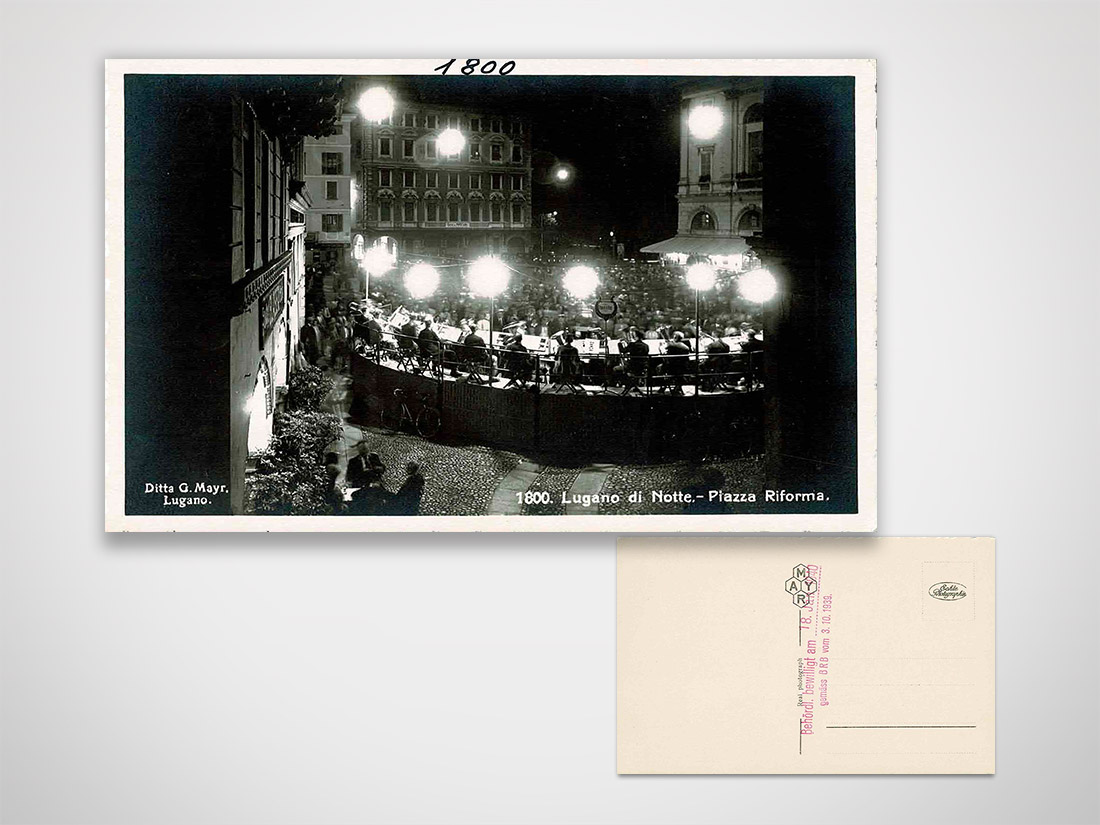Lugano di notte piazza Riforma