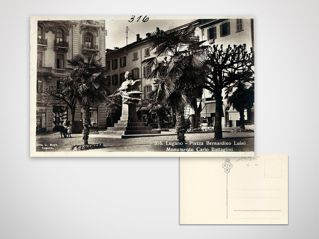 Lugano Piazza Bernardino Luini - monumento Carlo Battaglini 1935