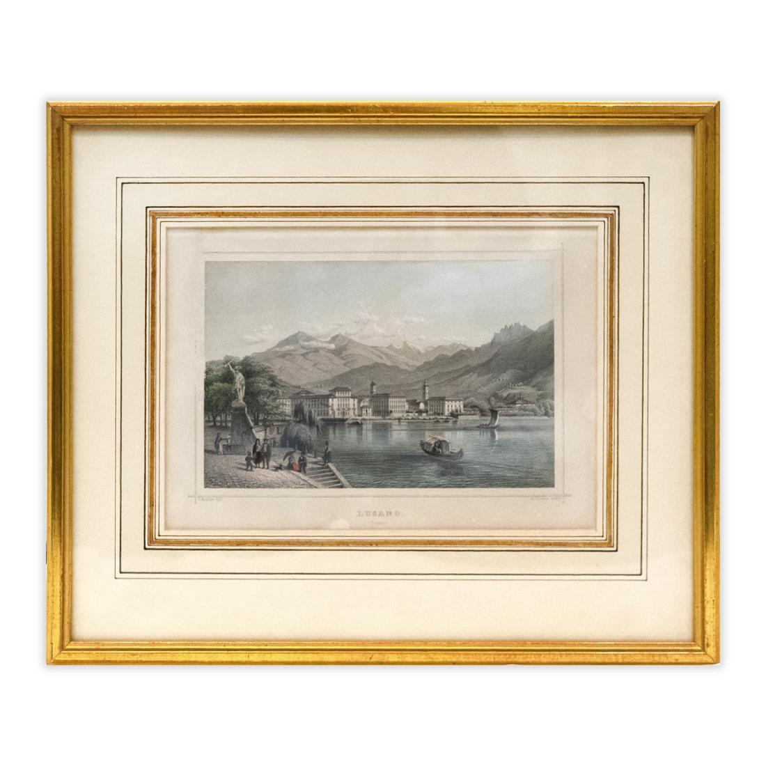 Lugano, Veduta - incisione a colori 1860