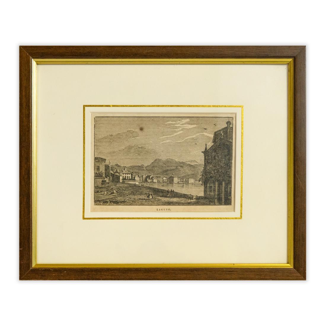 Lugano, veduta - incisione originale '800