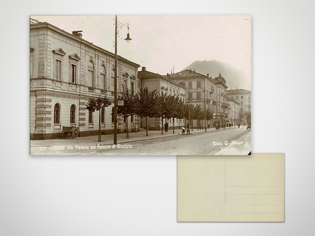 Lugano via Pretorio col Palazzo di Giustizia