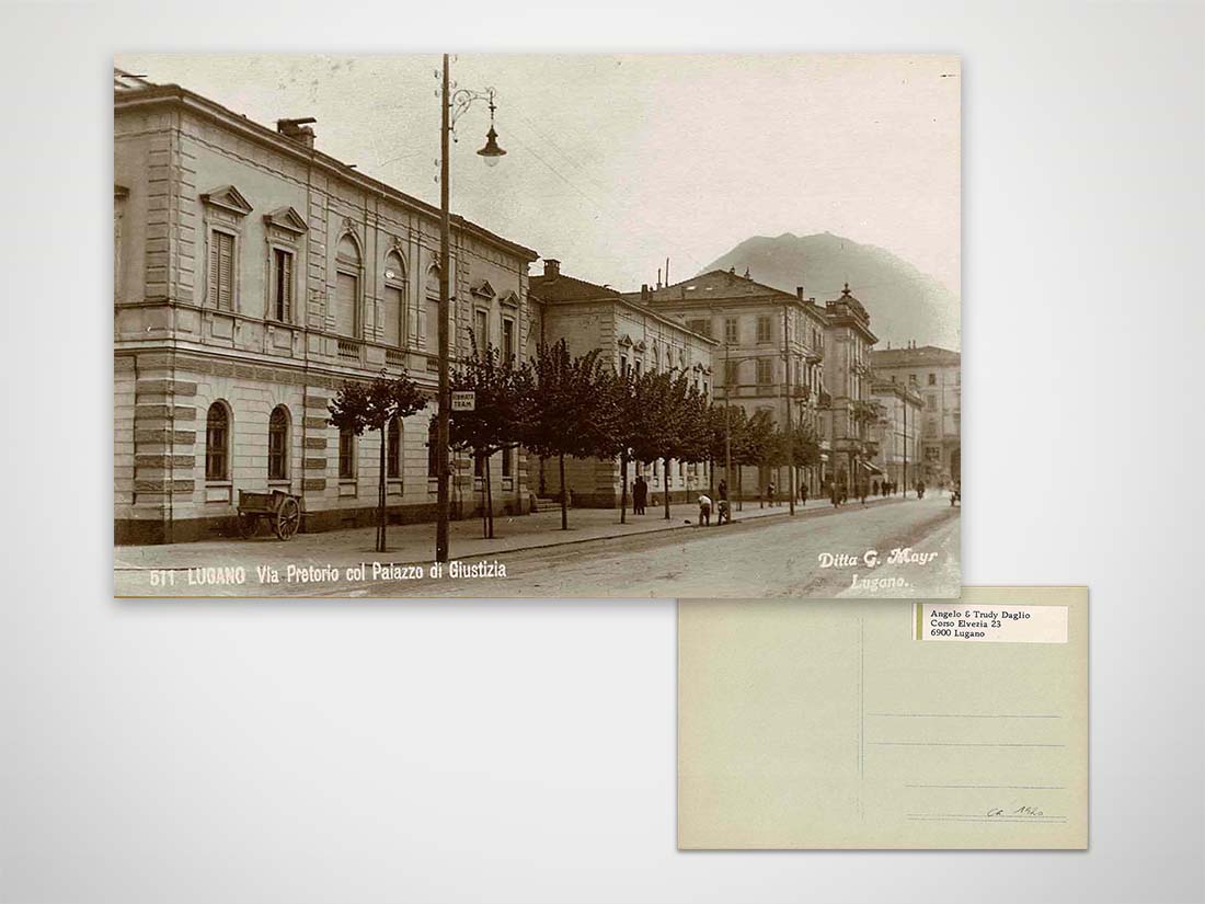 Lugano via Pretorio col Palazzo di Giustizia