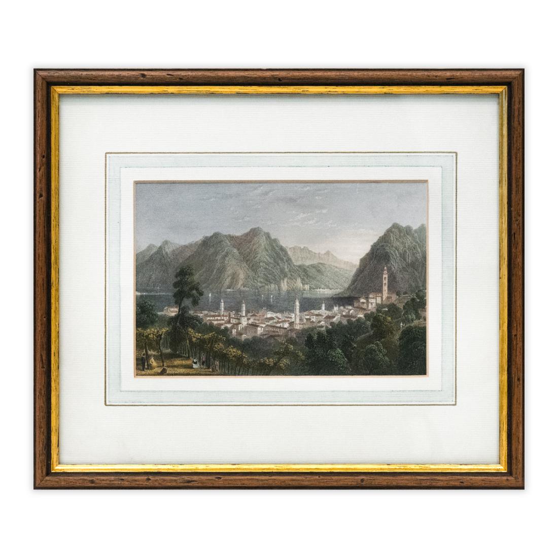 Lugano, vista dai vigneti - Incisione a colori