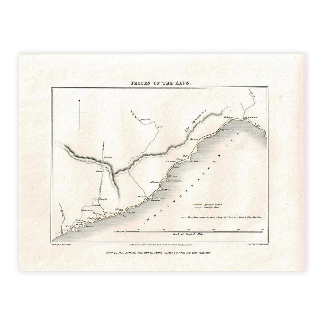 Map to illustrate the route from Genoa to Nice by …