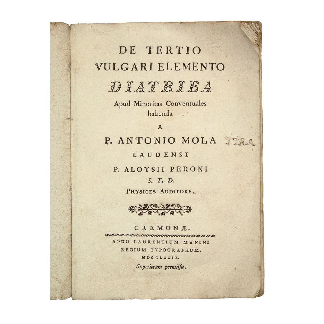 P. Antonio Mola - De tertio Vulgari Elemeto Diatriba