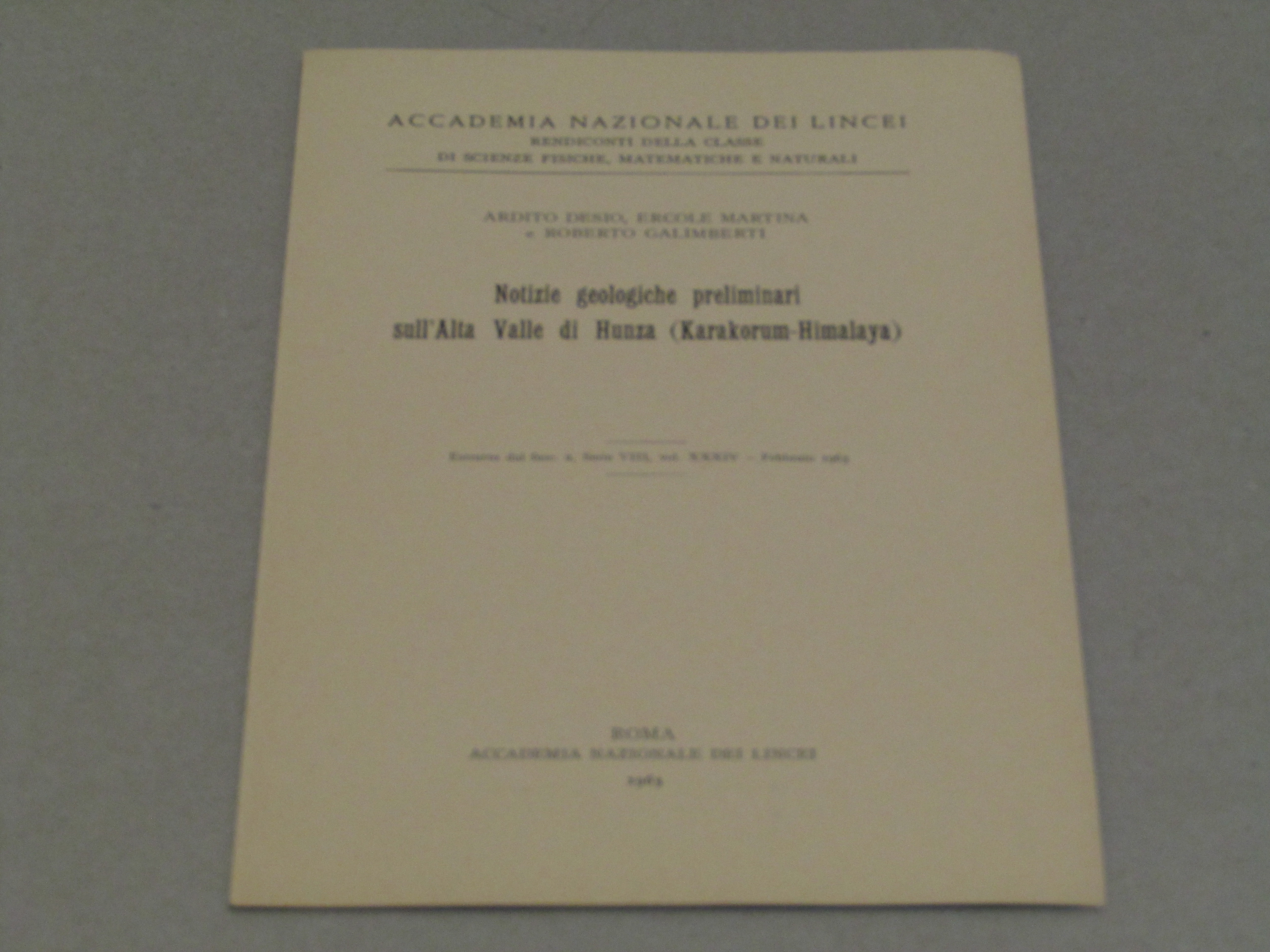 AA. VV. Notizie geologiche preliminari sull'Alta Valle di Hunza (Karakorum …