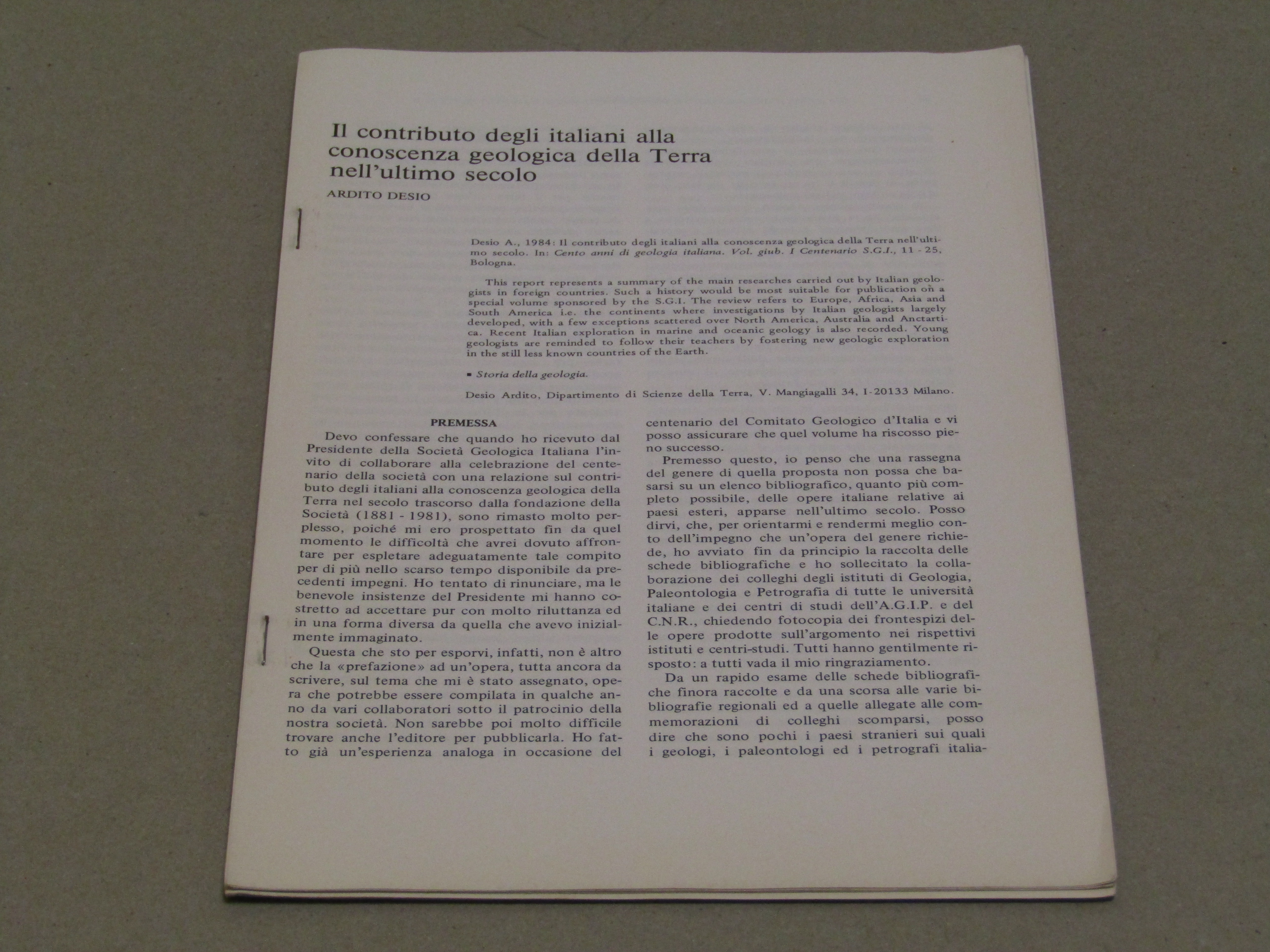 Ardito Desio. Il contributo degli italiani alla conoscenza geologica della …