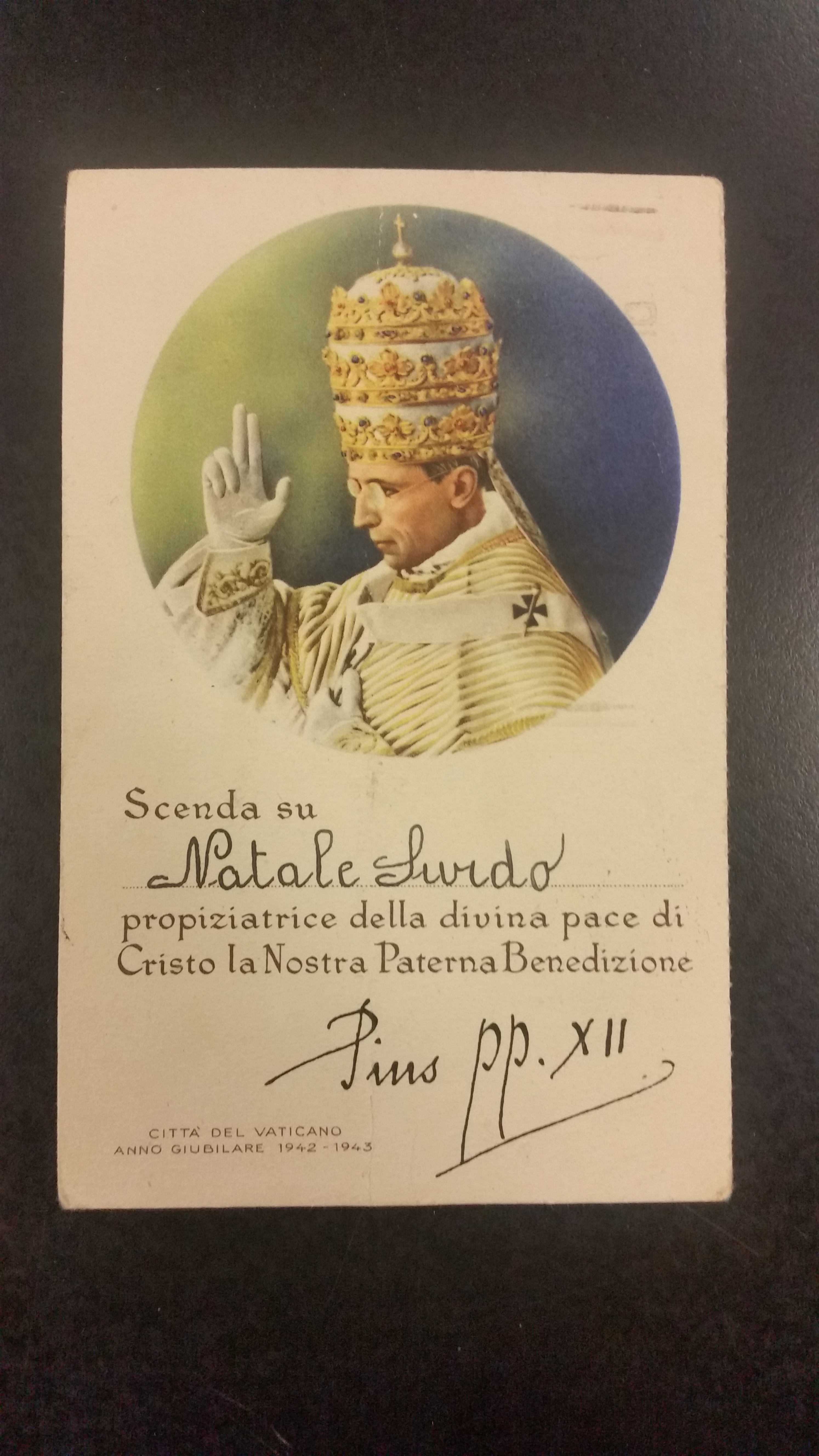 Cartolina anno Giubilare 1942-1943-Papa Pio XII