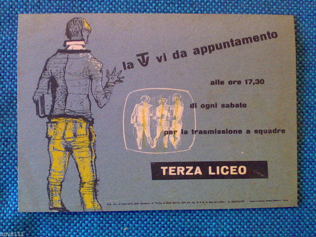 CARTOLINA TV / TRASMISSIONE TERZA LICEO 1954