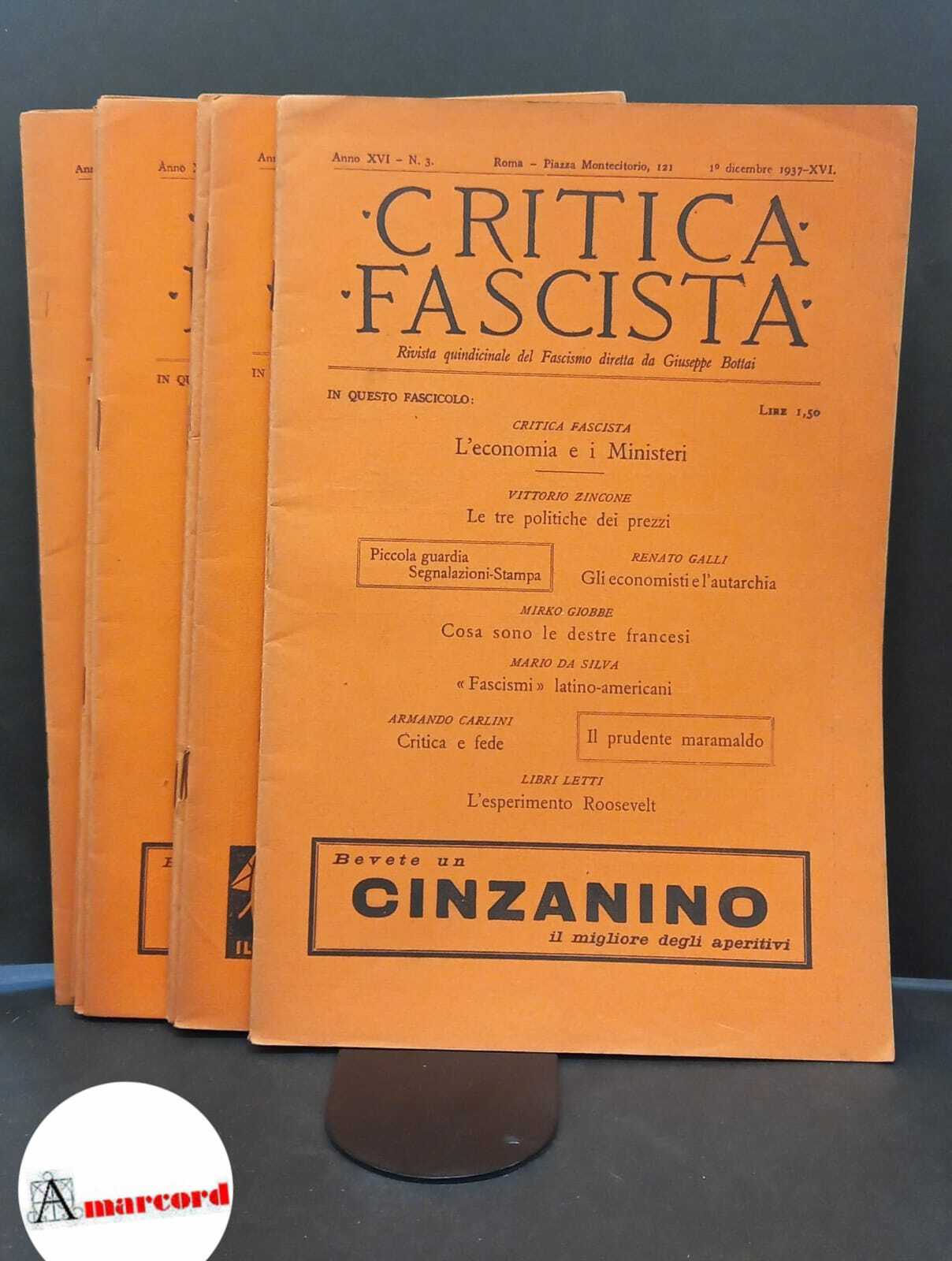 Critica fascista Anno XVI numeri 3 - 5 - 6 …