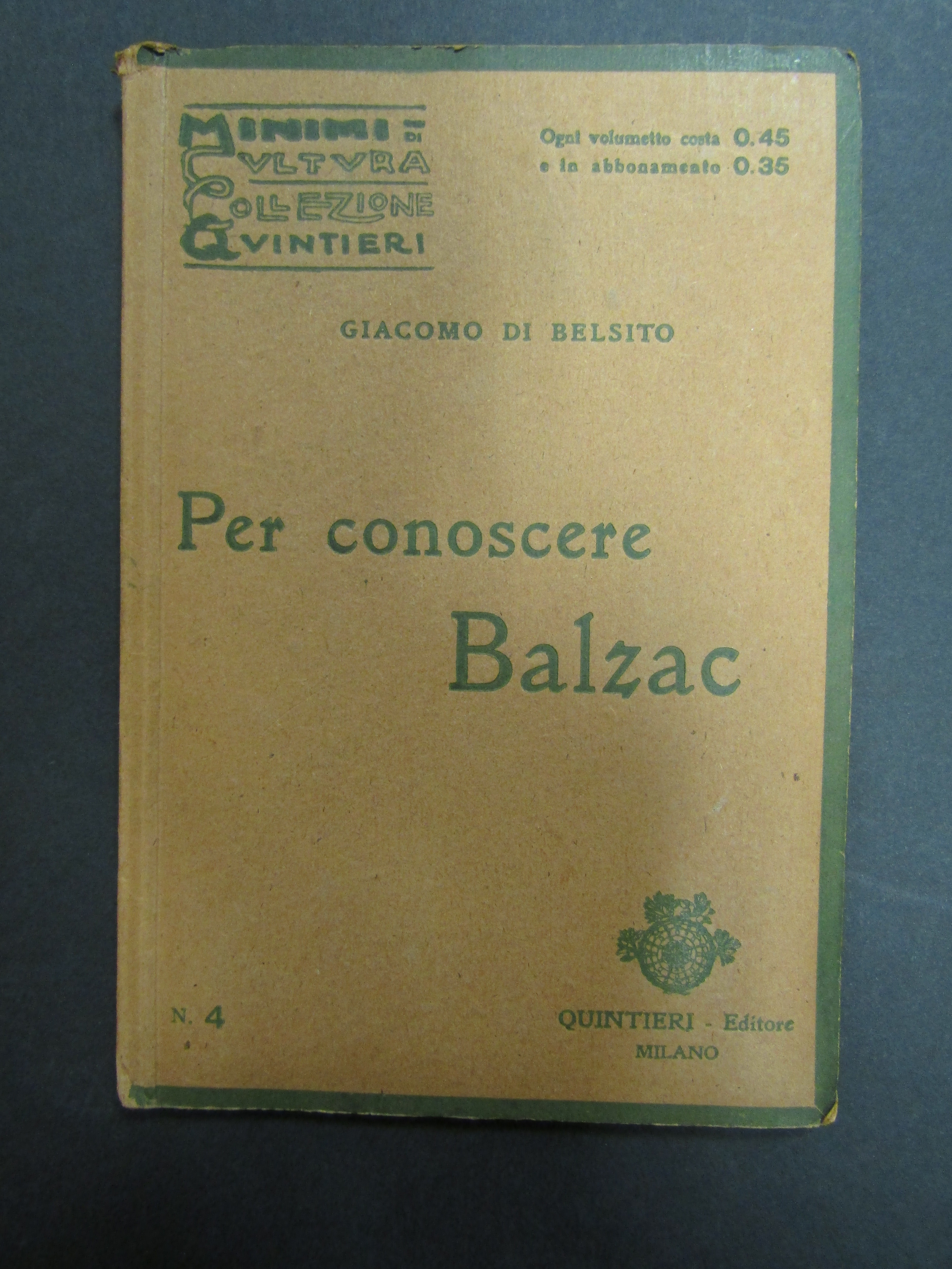 Di Belsito Giacomo. Per conoscere Balzac. Quintieri. 1915