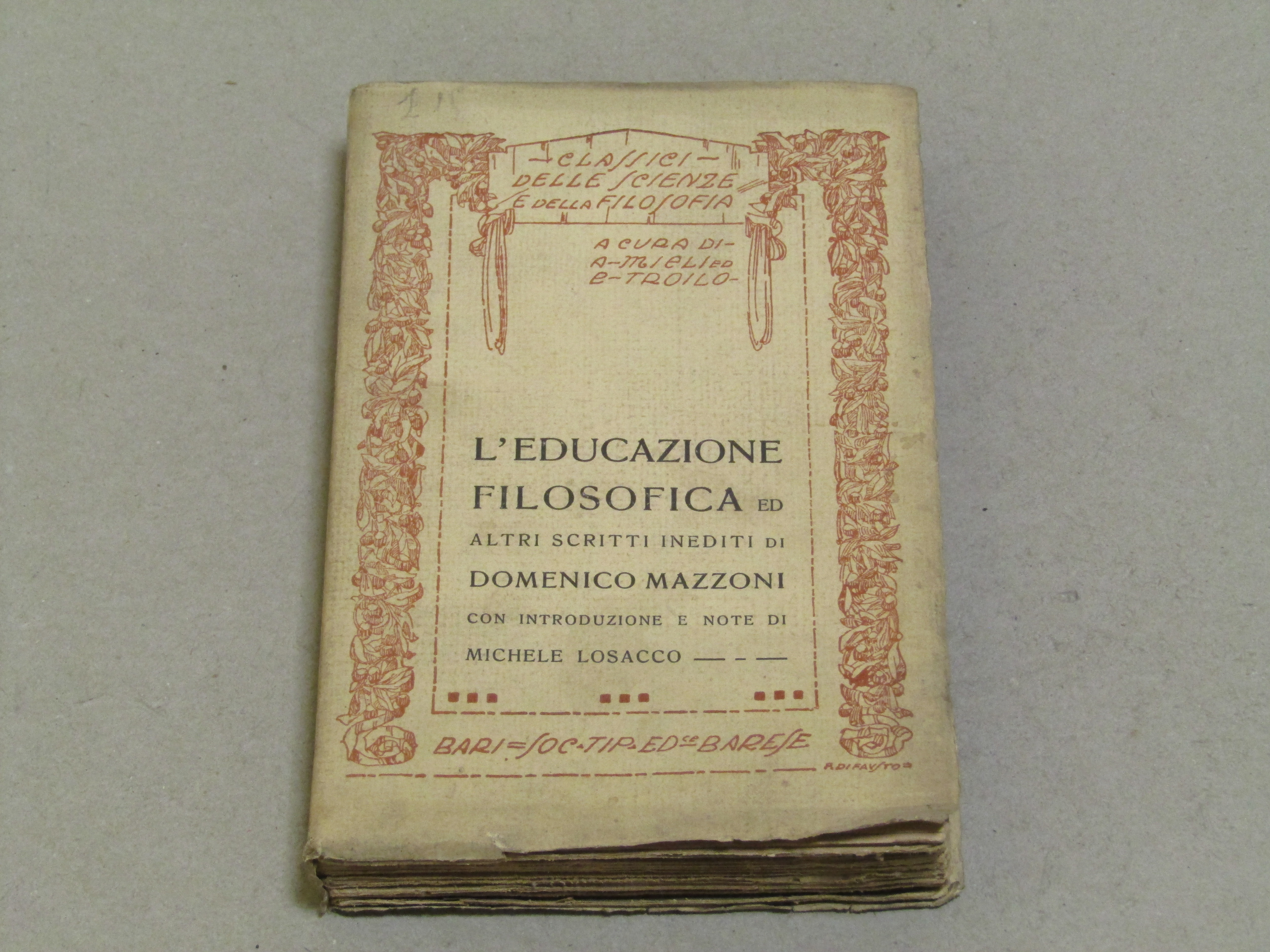 Domenico Mazzoni (a cura di A.Mieli ed E.Troilo). L'educazione filosofica