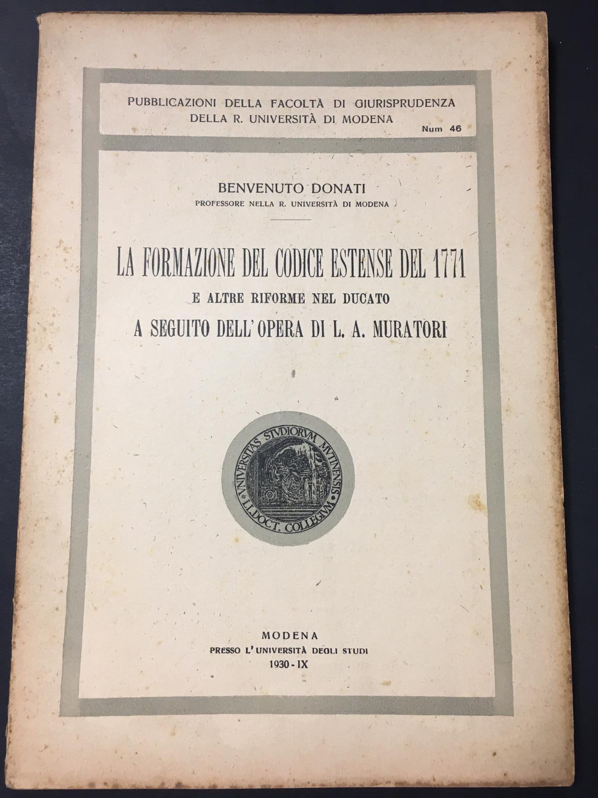 Donati Benvenuto. La formazione del codice estense del 1771 e …