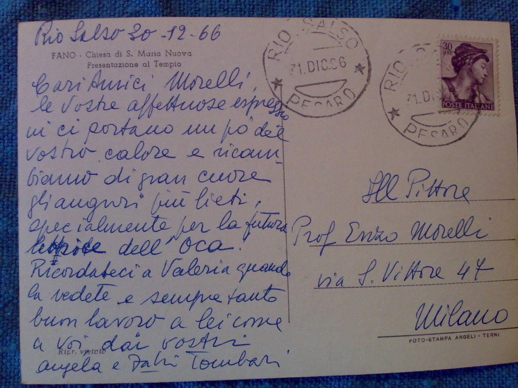 FABIO TOMBARI per ENZO MORELLI cartolina autografa '66