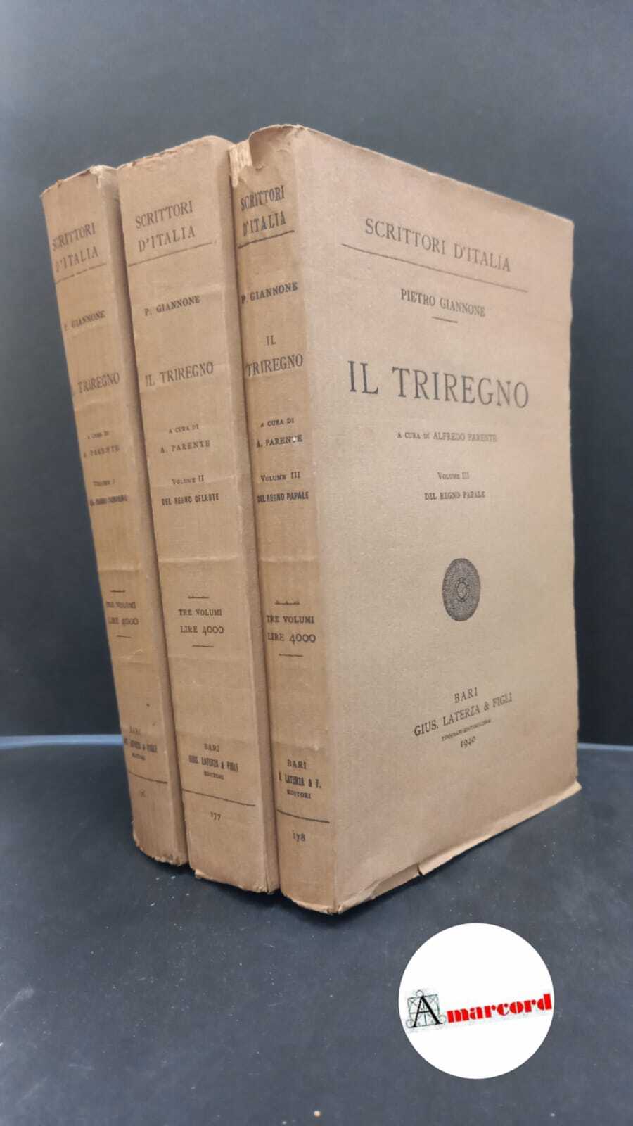 Giannone, Pietro. , and Parente, Alfredo. �Il �Triregno 3 voll. …